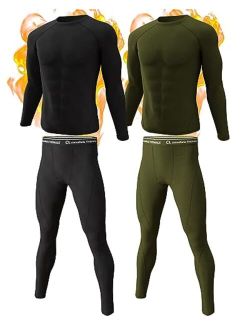 CL convallaria 2 Pack Thermal Underwear for Men - Warm Fleece Lined Long Johns - Winter Gear Base Layer Tops & Bottoms Set