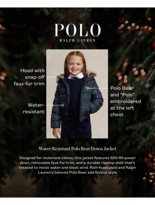 POLO RALPH LAUREN Toddler and Little Girls Water-Resistant Polo Bear Down Jacket