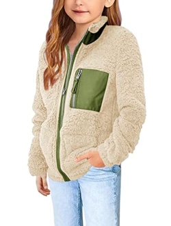 Heysolo Girls Sherpa Fleece Jacket Zip Up Winter Coats Long Sleeve For 5-14Y With Pockets