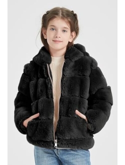 Giolshon 2023 new Girls Faux Fur Fleece Jacket Sherpa Fuzzy Hoodie Winter Coat with Full Zip Fluffy Outerwear 2169