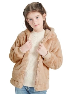 Giolshon 2023 new Girls Faux Fur Fleece Jacket Sherpa Fuzzy Hoodie Winter Coat with Full Zip Fluffy Outerwear 2169