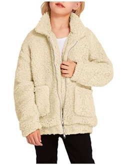 Girls Full Zip Fleece Jacket Sherpa Outwear Coat Fall Winter for 4-12Y