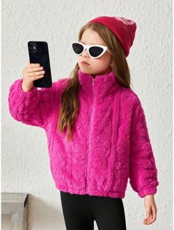 Young Girl Zip Up Drop Shoulder Teddy Jacket