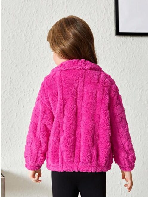 SHEIN Young Girl Zip Up Drop Shoulder Teddy Jacket