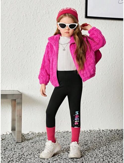 SHEIN Young Girl Zip Up Drop Shoulder Teddy Jacket