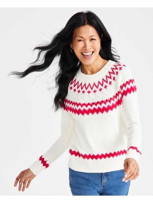 STYLE & CO Women's Fair Isle Crewneck Long-Sleeve Sweater, Regular & Petite, Created for Macy's
