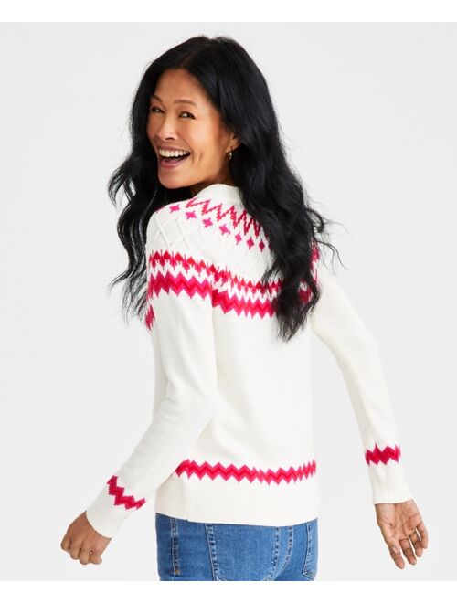 STYLE & CO Women's Fair Isle Crewneck Long-Sleeve Sweater, Regular & Petite, Created for Macy's