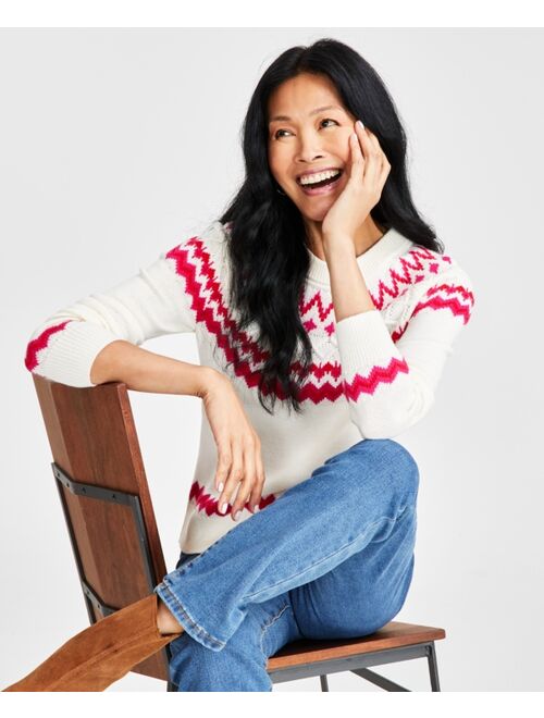 STYLE & CO Women's Fair Isle Crewneck Long-Sleeve Sweater, Regular & Petite, Created for Macy's