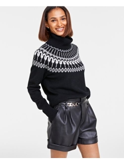Women's 100% Cashmere Fair Isle Turtleneck Sweater, Created for Macy's