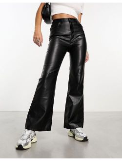 faux leather flare pants in black