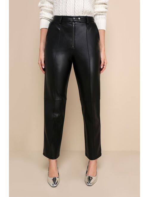 Lulus Elevated Option Black Vegan Leather Zip-Front Straight Leg Pants