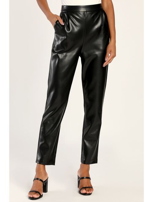 Lulus Kick It Black Vegan Leather High-Waisted Trouser Pants