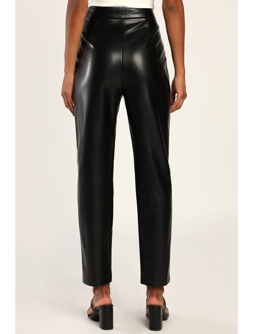 Lulus Kick It Black Vegan Leather High-Waisted Trouser Pants