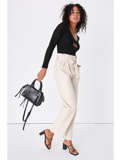 Change the Game Ivory Vegan Leather Paper Bag Waist Pants