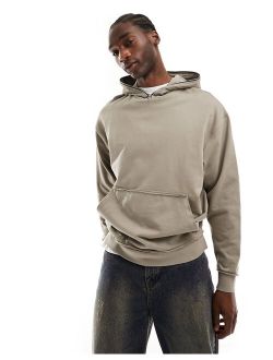 oversized hoodie with zip detail and nibbling in washed brown