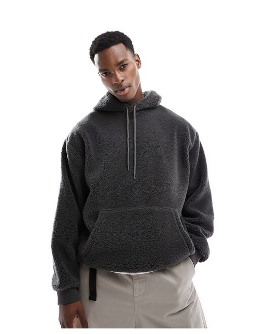 ASOS DESIGN oversized borg hoodie in charcoal