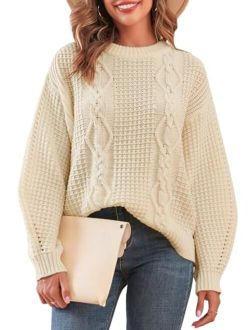 2023 Womens Winter Sweater Oversized Crewneck Cable Knit Sweater Chunky Long Sleeve Waffle Knit Loose Pullover Jumper