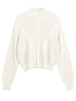 Women's Cropped Turtleneck Sweater Lantern Sleeve Ribbed Knit Pullover Sweater Jumper