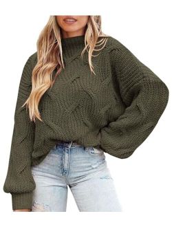 Women's Fall Oversized Pullover Sweaters Casual Crewneck Long Sleeve Chunky Cable Knit Blouse Top