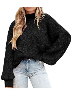 Women's Fall Oversized Pullover Sweaters Casual Crewneck Long Sleeve Chunky Cable Knit Blouse Top