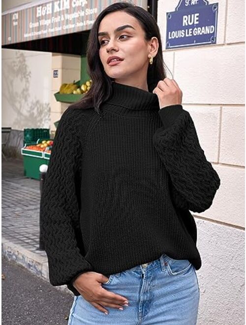 LILLUSORY Women's Sweater Oversized Turtleneck Long Lantern Sleeve Chunky Pullover Sweaters Tops