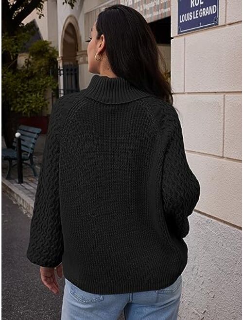 LILLUSORY Women's Sweater Oversized Turtleneck Long Lantern Sleeve Chunky Pullover Sweaters Tops
