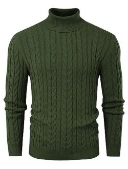 Men's Turtleneck Pullover Sweaters Long Sleeves Cable Knit Sweater