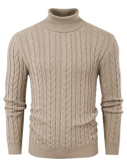 Men's Turtleneck Pullover Sweaters Long Sleeves Cable Knit Sweater