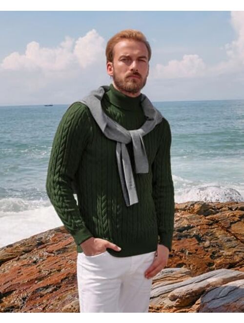 PJ PAUL JONES Men's Turtleneck Pullover Sweaters Long Sleeves Cable Knit Sweater