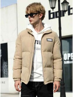 Shein Manfinity Hypemode Men Letter Patched Detail Zipper Puffer Winter Coat