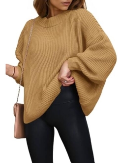 Womens Sweaters Fall 2023 Oversized Chunky Knitted Pullover Sweater Casual Long Sleeve Crewneck Cute Sweaters