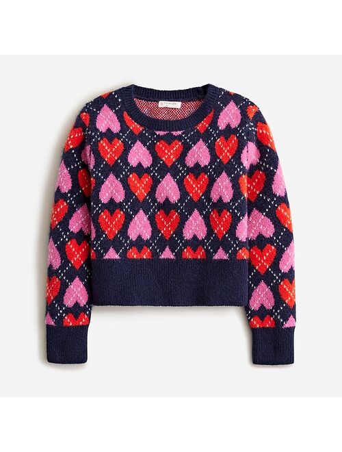 J.Crew Girls' heart argyle crewneck sweater in supersoft yarn