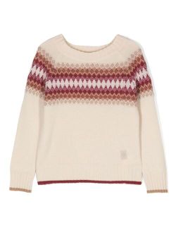 Eleventy Kids fair isle intarsia-knit jumper