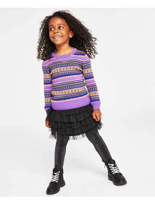CHARTER CLUB Holiday Lane Little Girls Fair Isle Striped Sweater, Created for Macy's