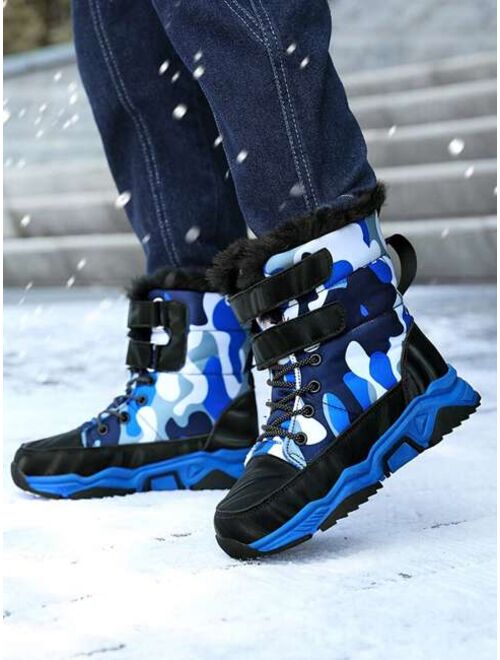 Shein Boys' Winter Sports Magic Tape Non Slippery, Warm, High Top Snow Camouflage Boots