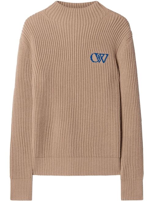 Off-White logo-intarsia wool jumper