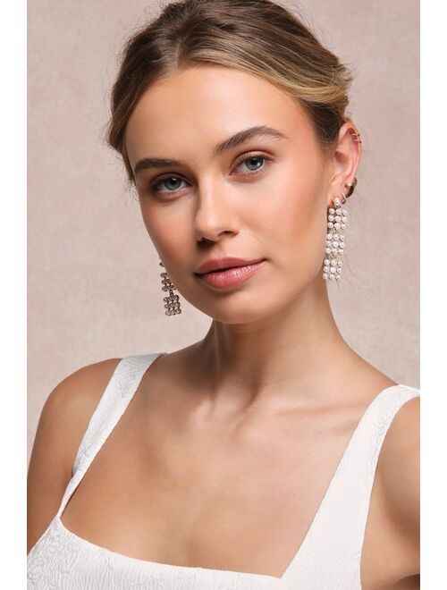 Lulus Exceptional Poise Gold and White Pearl Statement Drop Earrings
