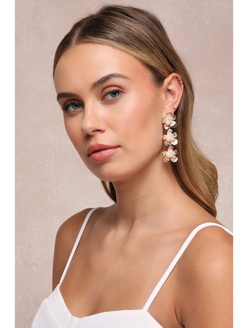 Macrae Juliet Gold Flower Pearl Statement Earrings