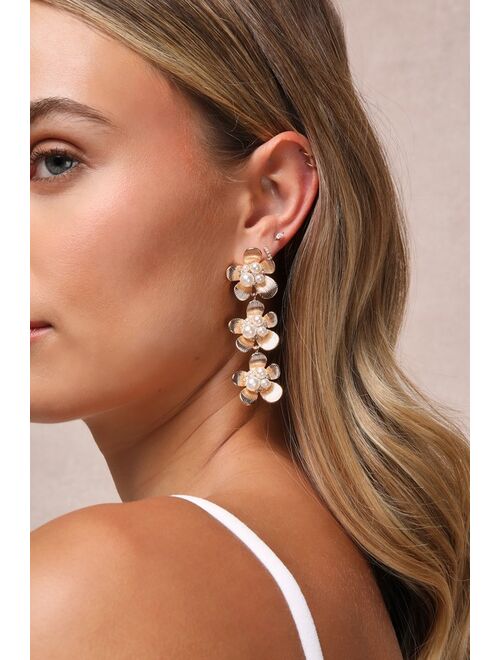 Macrae Juliet Gold Flower Pearl Statement Earrings