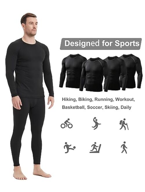 HOPLYNN 4/5 Pack Men's Thermal Compression Shirts Long Sleeve Hunting Running Base Layer Gear for Winter Cold Weather