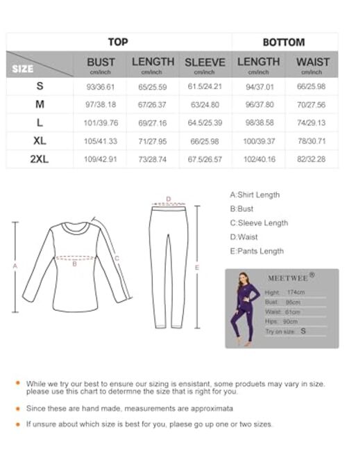 MEETWEE Thermal Underwear for Women, Winter Warm Base Layer Top & Bottom Set Ski Cold Weather Gear with Fleece Lined