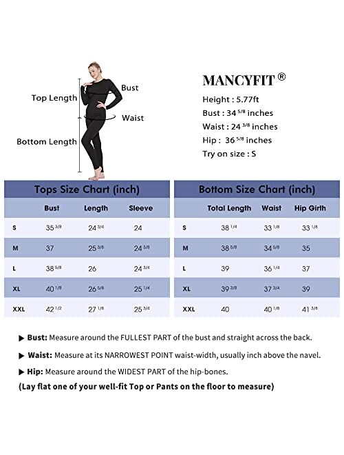 MANCYFIT Thermal Underwear for Women Cold Weather Gear Long Johns Winter Base Layer for Skiing Running