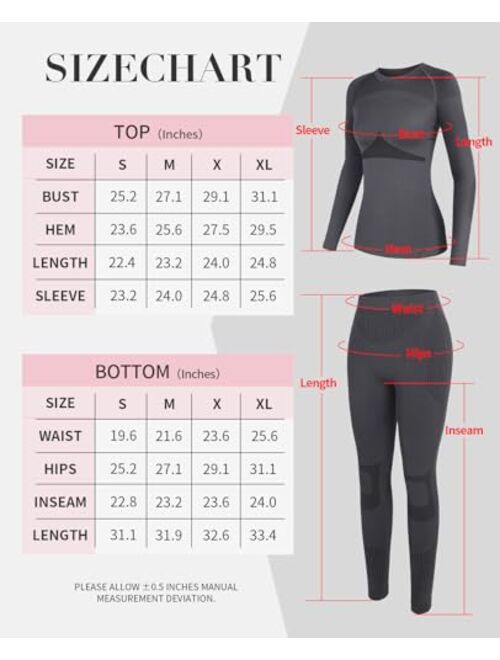 V FOR CITY Women's Thermal Underwear Long Johns Seamless Base Layer Cold Weather Long Sleeve Sets Top Bottoms