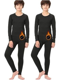 Rolimaka 2 Set Youth Boys' Thermal Underwear Set Fleece Lined Compression Shirt Leggings Pants Kids Base Layer Cold Weather