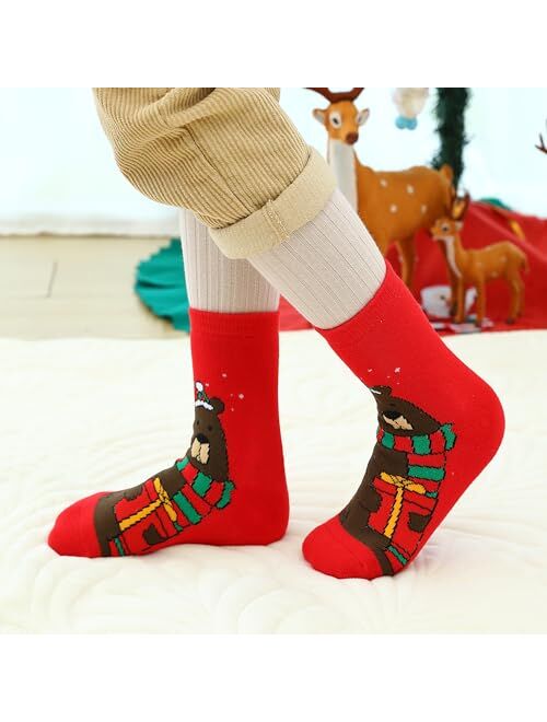 BONANGEL Kids Christmas Socks,Fun Novelty Animal Xmas Socks,Kids Warm Socks Winter Crew Socks,Funny Xmas Gifts