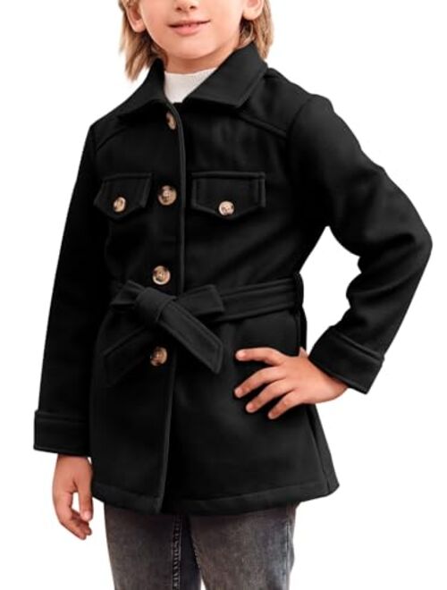 Meikulo Boys Wool Blend Coat Kids Winter Lapel Overcoat with Belt