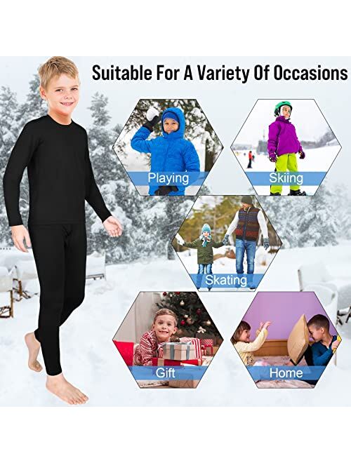 Silkfly 5 Set Boys Thermal Underwear Soft Fleece Lined Long Johns Kids Base Layer Top Bottom Warm Set for Winter Skiing