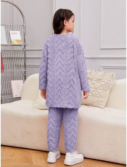 SHEIN Kids HYPEME Big Girls' Personalized Sporty Knit Double-sided Fleece Hoodie, Vest And Cuffed Pants Set