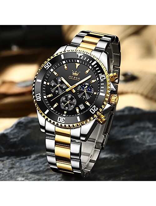 OLEVS Watches for Men Classic with Date Business Dress Luxury Big Face Green/Black/Blue Waterproof Luminous Mens Wrist Watch Analog Two Tone Stainless Steel Men Watch