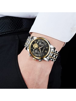 Mens Watches Waterproof Stainless Steel Adjustable Bracelet Watch Quartz Analog Watch for Men Fashion Business Classic Mens's Wrist watch's Casual Watches Gold/Blue